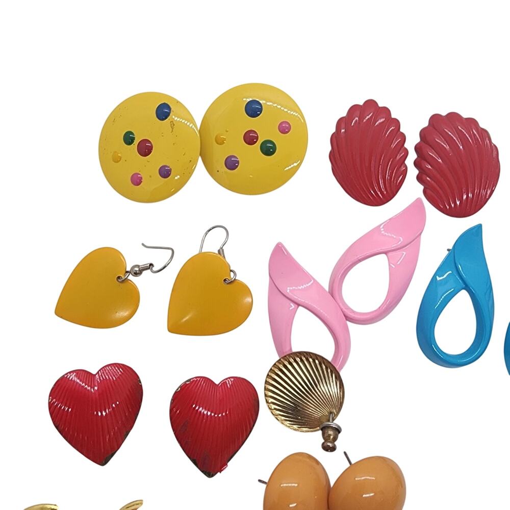 Vintage 1980s Pierced Earrings Lot 25 Pairs Colorful Statement Costume Jewelry - Picture 4 of 14